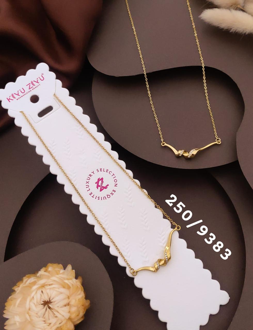 Elegant Gold-Tone V-Curve Crystal Pendant Necklace