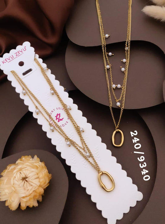 Elegant Pearl Layered Oval Pendant Necklace