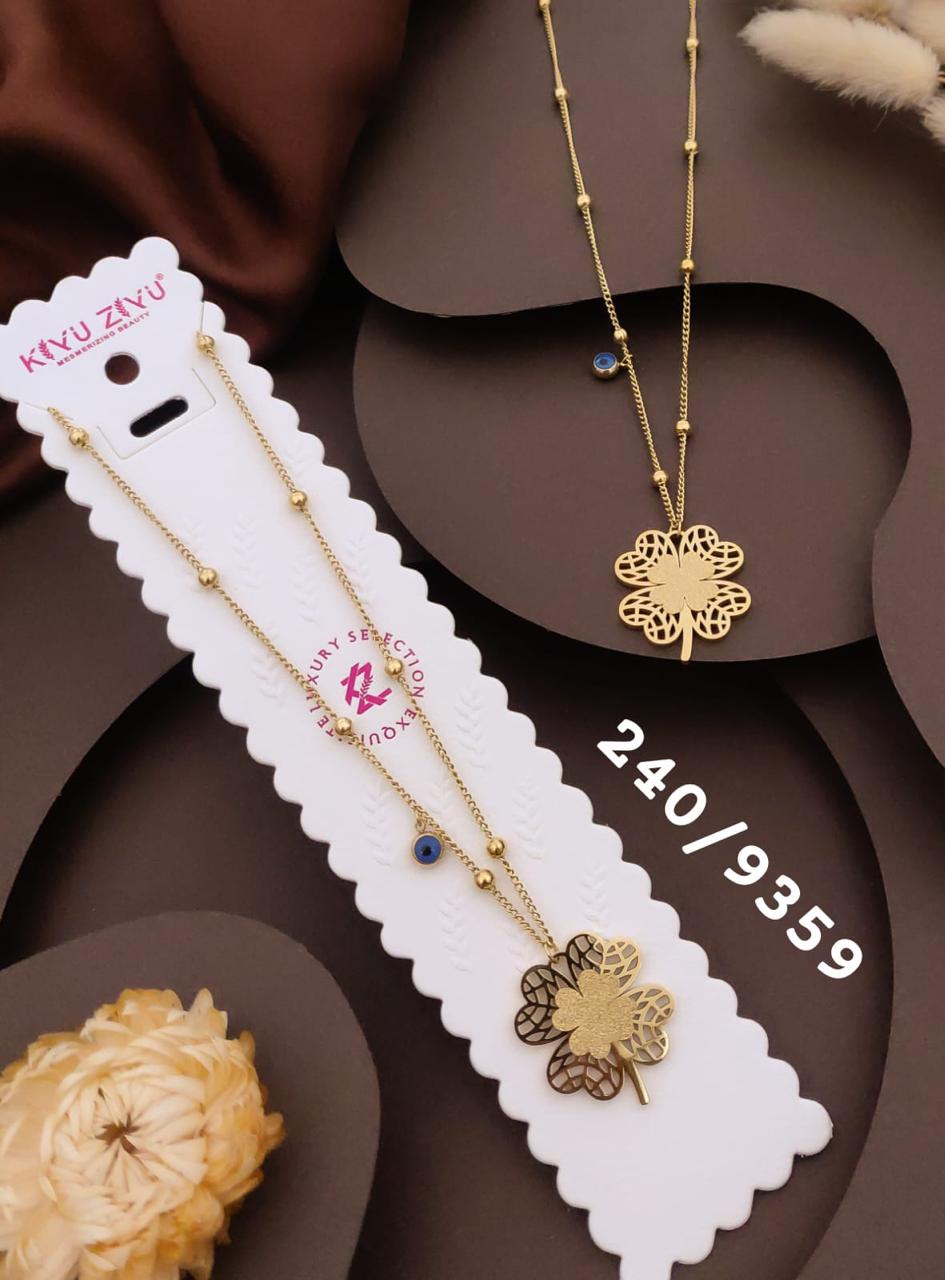 Elegant Clover Flower Layered Necklace with Blue Evil Eye
