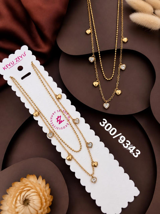 Layered Heart Charm Crystal Necklace