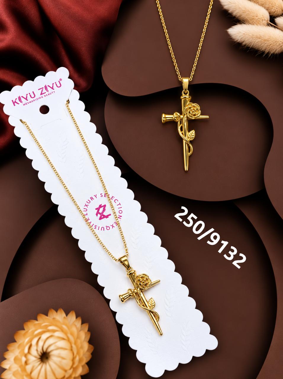 Elegant Rose Cross Pendant Necklace