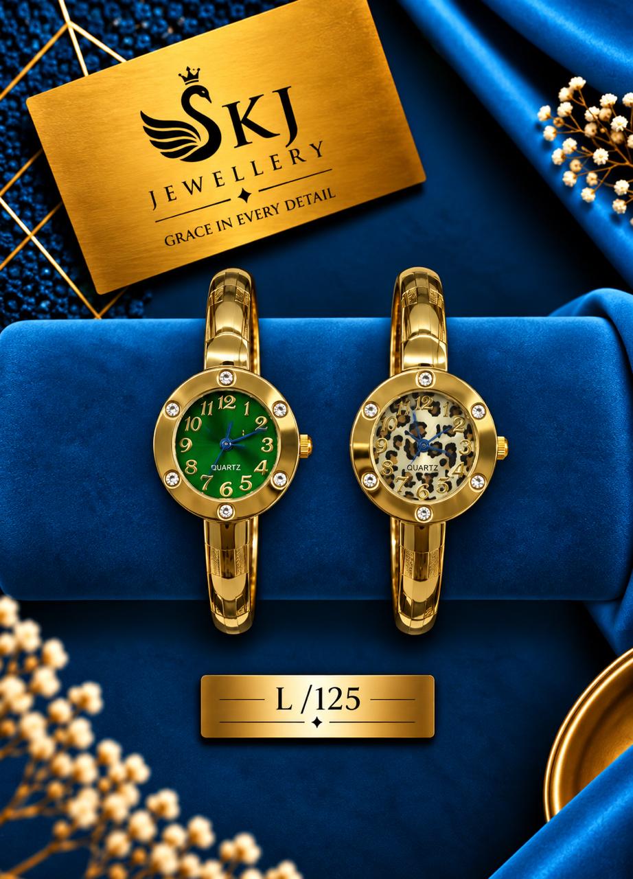 Elegant Gold-Tone Crystal Round Bracelet Watch