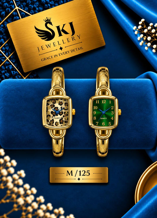 Elegant Gold-Tone Rounded Square Bracelet Watch