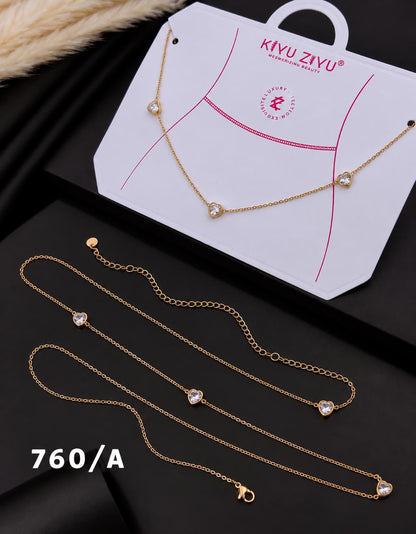 Tricolor Heart Charm Gold Waist Chain