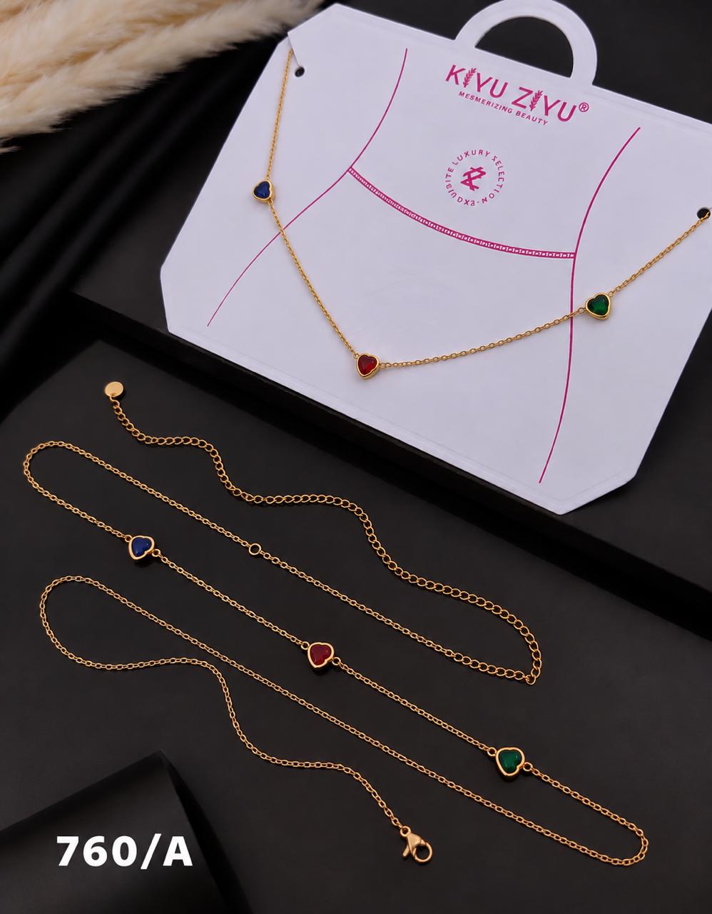Tricolor Heart Charm Gold Waist Chain