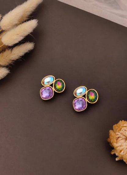 Multicolor Crystal Cluster Statement Earrings